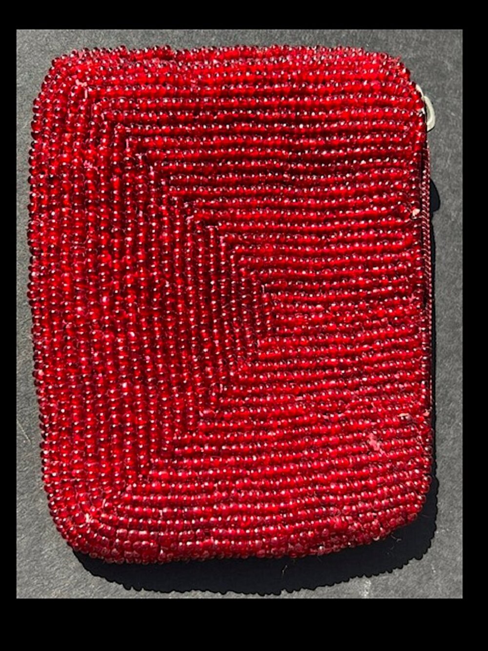 "ACCESSORIZE" Glass Beaded Ruby Red Coin Purse Zip Top